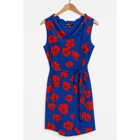 41 Hawthorn Sleeveless Blue Red Floral Dress Belted XL - Picture 1 of 7
